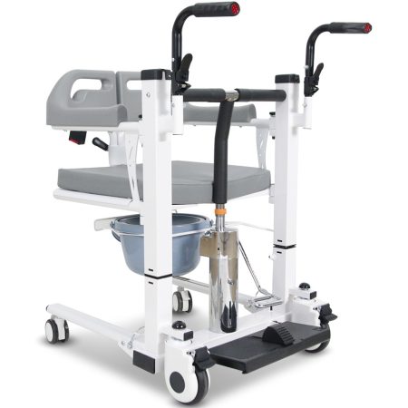 Equipmed Patient Lift Transfer Chair| Easy Hydraulic Height Adjustment| Shower Compatible| Over Toilet| Removable Commode| for Seniors Elderly Disabled