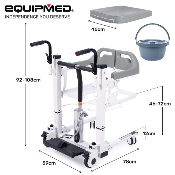 Equipmed Patient Lift Transfer Chair| Easy Hydraulic Height Adjustment| Shower Compatible| Over Toilet| Removable Commode| for Seniors Elderly Disabled - Image 2