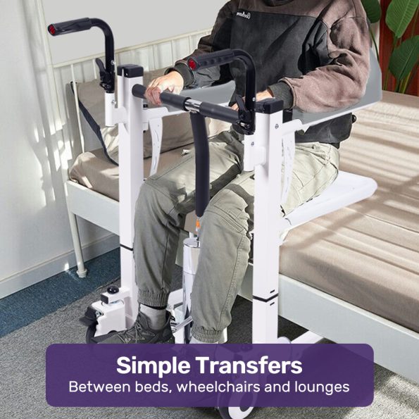 Equipmed Patient Lift Transfer Chair| Easy Hydraulic Height Adjustment| Shower Compatible| Over Toilet| Removable Commode| for Seniors Elderly Disabled - Image 3