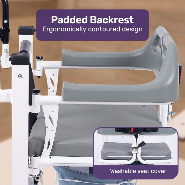 Equipmed Patient Lift Transfer Chair| Easy Hydraulic Height Adjustment| Shower Compatible| Over Toilet| Removable Commode| for Seniors Elderly Disabled - Image 5