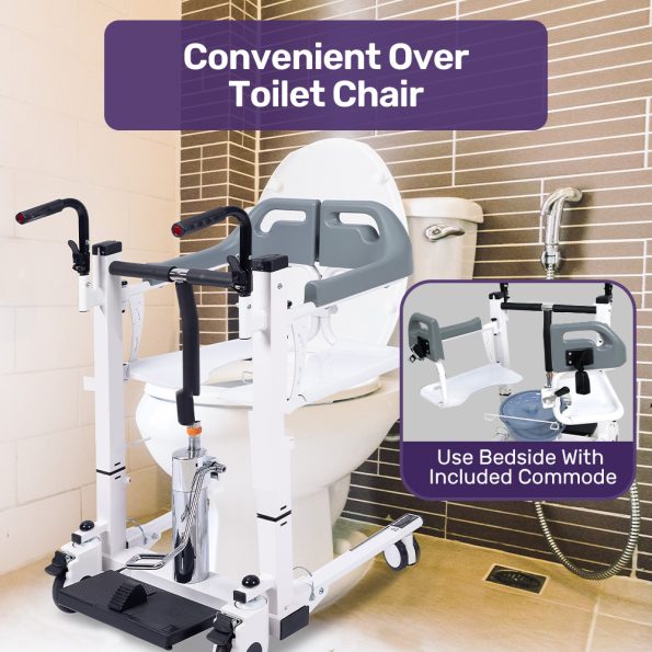 Equipmed Patient Lift Transfer Chair| Easy Hydraulic Height Adjustment| Shower Compatible| Over Toilet| Removable Commode| for Seniors Elderly Disabled - Image 9