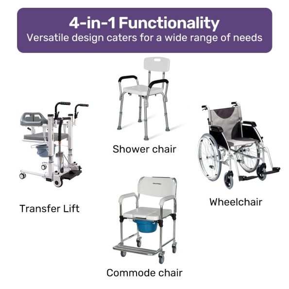 Equipmed Patient Lift Transfer Chair| Easy Hydraulic Height Adjustment| Shower Compatible| Over Toilet| Removable Commode| for Seniors Elderly Disabled - Image 10