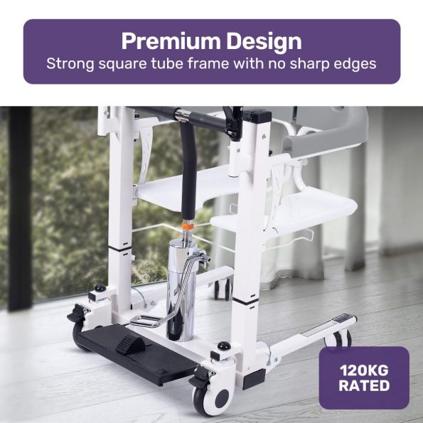 Equipmed Patient Lift Transfer Chair| Easy Hydraulic Height Adjustment| Shower Compatible| Over Toilet| Removable Commode| for Seniors Elderly Disabled - Image 11