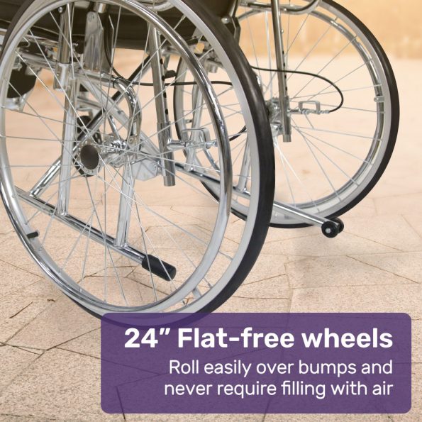 Equipmed Folding Manual Reclining Wheelchair Self Propelled | 24 Rear Wheels | Chrome Steel Frame | 100kg Capacity - Image 9