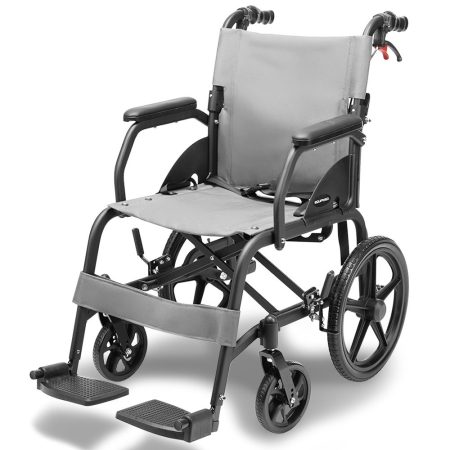 Equipmed Folding Transit Wheelchair| Lightweight Aluminium for Easy Transport| Grey