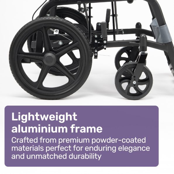 Equipmed Folding Transit Wheelchair| Lightweight Aluminium for Easy Transport| Grey - Image 3