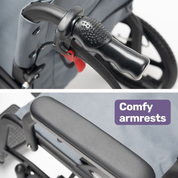 Equipmed Folding Transit Wheelchair| Lightweight Aluminium for Easy Transport| Grey - Image 8