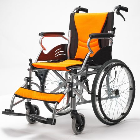 EQUIPMED Folding Aluminium Wheelchair | 20" Wheels | 100kg Capacity | Orange