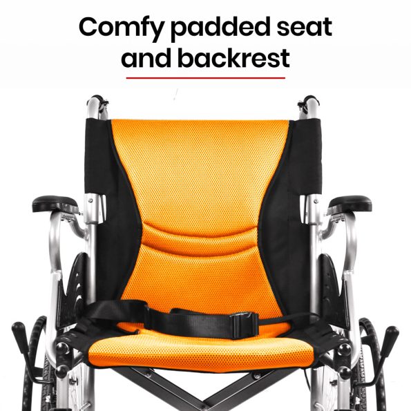 EQUIPMED Folding Aluminium Wheelchair | 20" Wheels | 100kg Capacity | Orange - Image 7