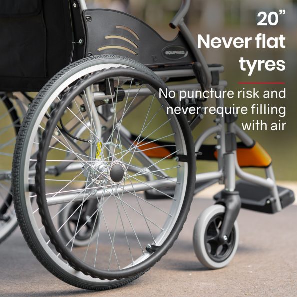 EQUIPMED Folding Aluminium Wheelchair | 20" Wheels | 100kg Capacity | Orange - Image 8