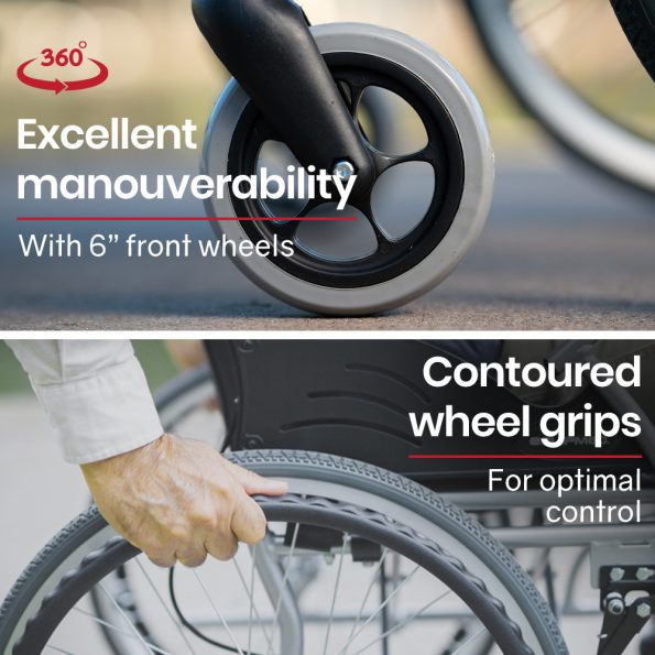 EQUIPMED Folding Aluminium Wheelchair | 20" Wheels | 100kg Capacity | Orange - Image 10