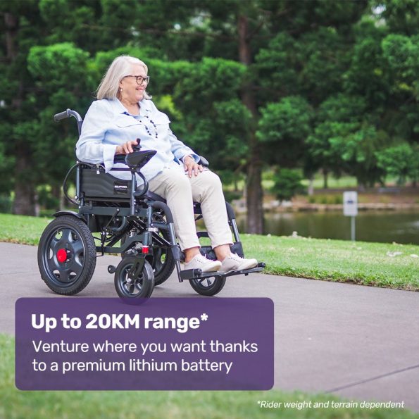 Equipmed Electric Folding Wheelchair| Wide Bariatric Chair Seat| Comfortable for S-XL| Long Range| Lithium Battery| Black/Grey - Image 2