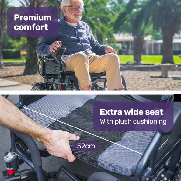 Equipmed Electric Folding Wheelchair| Wide Bariatric Chair Seat| Comfortable for S-XL| Long Range| Lithium Battery| Black/Grey - Image 3