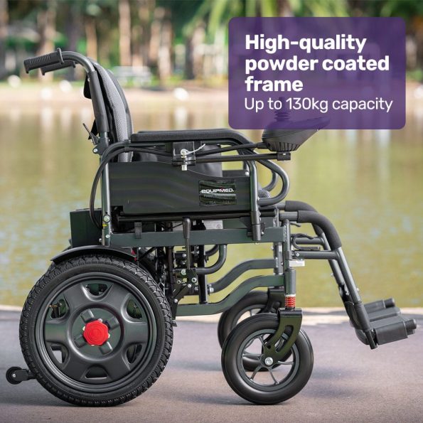 Equipmed Electric Folding Wheelchair| Wide Bariatric Chair Seat| Comfortable for S-XL| Long Range| Lithium Battery| Black/Grey - Image 4
