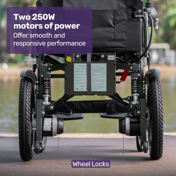 Equipmed Electric Folding Wheelchair| Wide Bariatric Chair Seat| Comfortable for S-XL| Long Range| Lithium Battery| Black/Grey - Image 5
