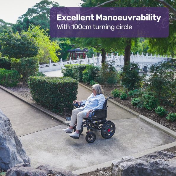 Equipmed Electric Folding Wheelchair| Wide Bariatric Chair Seat| Comfortable for S-XL| Long Range| Lithium Battery| Black/Grey - Image 8