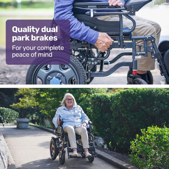 Equipmed Electric Folding Wheelchair| Wide Bariatric Chair Seat| Comfortable for S-XL| Long Range| Lithium Battery| Black/Grey - Image 9