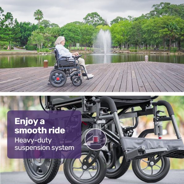 Equipmed Electric Folding Wheelchair| Wide Bariatric Chair Seat| Comfortable for S-XL| Long Range| Lithium Battery| Black/Grey - Image 12