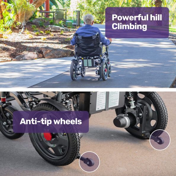 Equipmed Electric Folding Wheelchair| Wide Bariatric Chair Seat| Comfortable for S-XL| Long Range| Lithium Battery| Black/Grey - Image 14