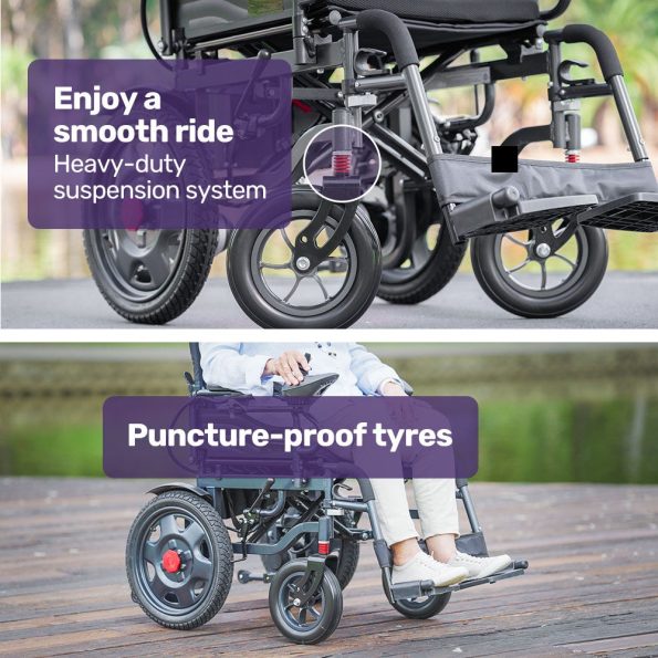 Equipmed Electric Folding Wheelchair| Wide Bariatric Chair Seat| Comfortable for S-XL| Long Range| Lithium Battery| Black/Grey - Image 15