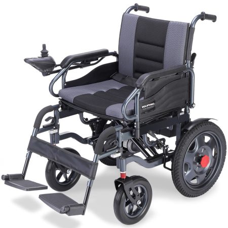 Equipmed Electric Folding Wheelchair| Wide Bariatric Chair Seat| Comfortable for S-XL| Long Range| Lithium Battery| Black/Grey