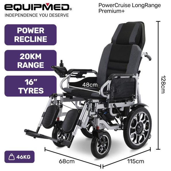 EQUIPMED Power Electric Wheelchair 16 Rear Wheels Grey/Black - Image 2