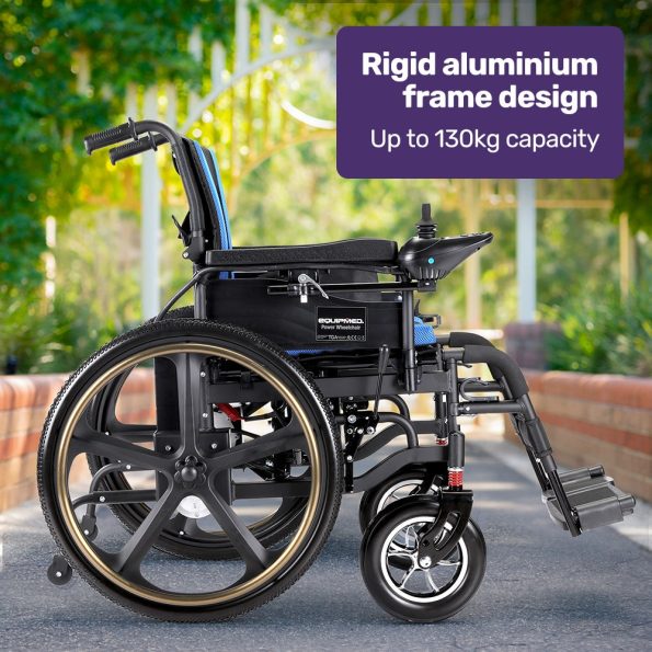 EQUIPMED Electric Wheelchair Folding | 24" Light Rear Wheels | Matte Black/Blue - Image 5
