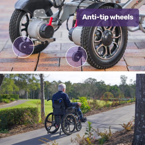 EQUIPMED Electric Wheelchair Folding | 24" Light Rear Wheels | Matte Black/Blue - Image 15