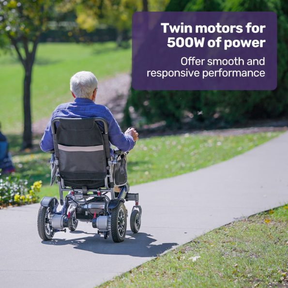 EQUIPMED Power Electric Wheelchair, Long Range| Airline Approved| Folding| Aluminium Frame| Lithium Battery| Blue - Image 3