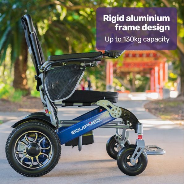 EQUIPMED Power Electric Wheelchair, Long Range| Airline Approved| Folding| Aluminium Frame| Lithium Battery| Blue - Image 5