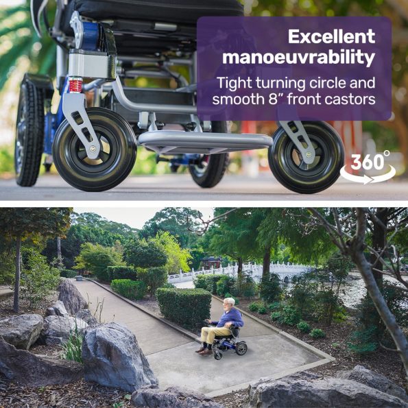 EQUIPMED Power Electric Wheelchair, Long Range| Airline Approved| Folding| Aluminium Frame| Lithium Battery| Blue - Image 14