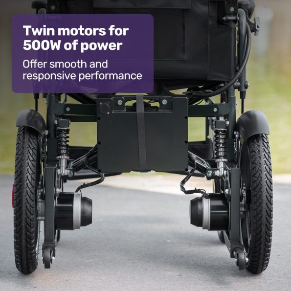 EQUIPMED Electric Folding Wheelchair| Wide Bariatric Chair Seat| Comfortable for S-XL| Long Range| Lithium Battery| Black - Image 2