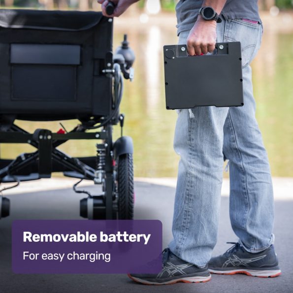 EQUIPMED Electric Folding Wheelchair| Wide Bariatric Chair Seat| Comfortable for S-XL| Long Range| Lithium Battery| Black - Image 4