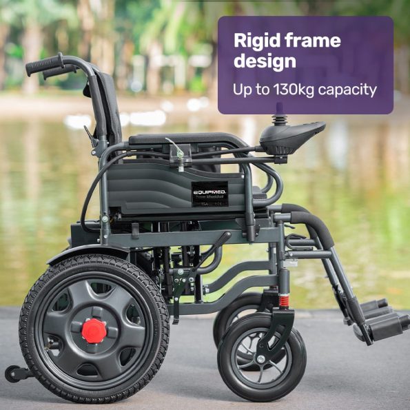 EQUIPMED Electric Folding Wheelchair| Wide Bariatric Chair Seat| Comfortable for S-XL| Long Range| Lithium Battery| Black - Image 5