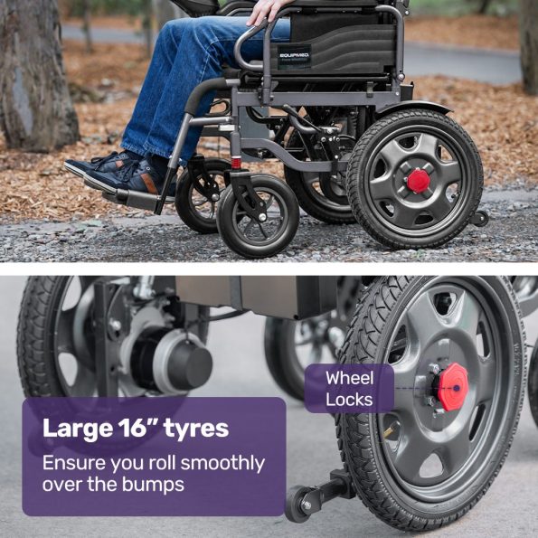 EQUIPMED Electric Folding Wheelchair| Wide Bariatric Chair Seat| Comfortable for S-XL| Long Range| Lithium Battery| Black - Image 9