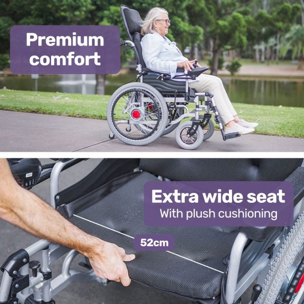EQUIPMED Power Electric Wheelchair |  XL Wide Bariatric Chair Seat  | 22 Wheels Headrest Black - Image 5