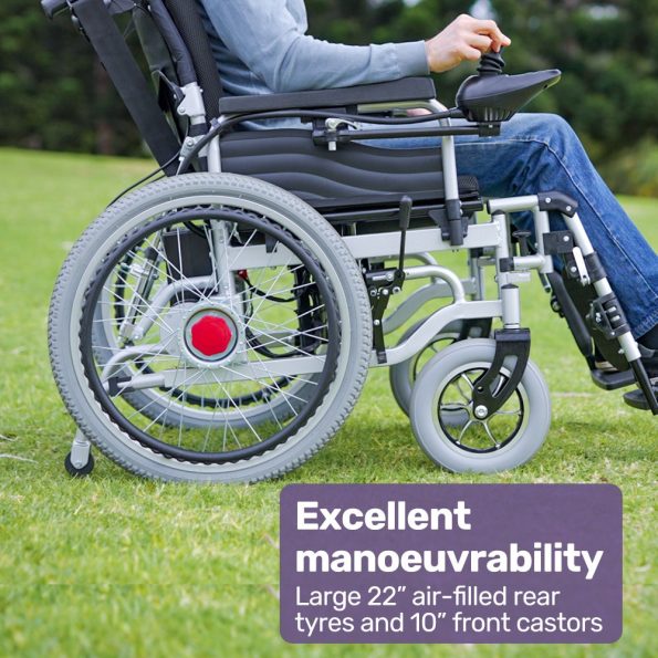 EQUIPMED Power Electric Wheelchair |  XL Wide Bariatric Chair Seat  | 22 Wheels Headrest Black - Image 10