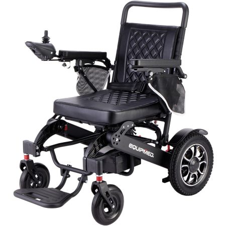 EQUIPMED Electric Folding Wheelchair| Long Range| Airline Approved| Aluminium Frame| Lithium Battery| Black