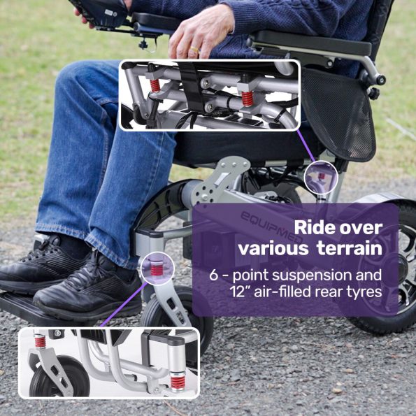 EQUIPMED Power Electric Wheelchair, Airline Approved Wheel Chair, Lightweight, Folding, Long Range, Lithium Batteries, Black & Silver - Image 14