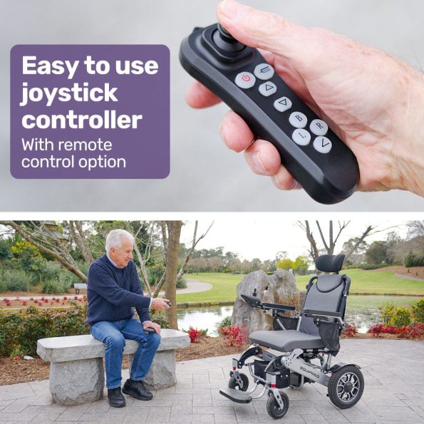 EQUIPMED Power Electric Wheelchair| Long Range| Airline Approved| Alloy| Remote Control| Lithium Battery| Black/Silver - Image 3