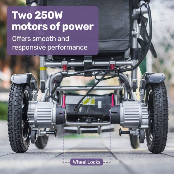 EQUIPMED Power Electric Wheelchair| Long Range| Airline Approved| Alloy| Remote Control| Lithium Battery| Black/Silver - Image 5