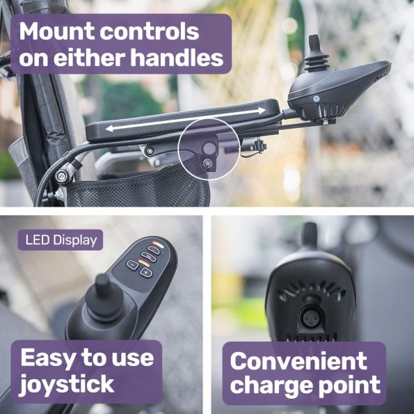 EQUIPMED Power Electric Wheelchair| Long Range| Airline Approved| Alloy| Remote Control| Lithium Battery| Black/Silver - Image 8