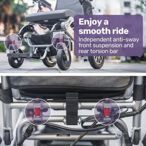 EQUIPMED Power Electric Wheelchair| Long Range| Airline Approved| Alloy| Remote Control| Lithium Battery| Black/Silver - Image 14