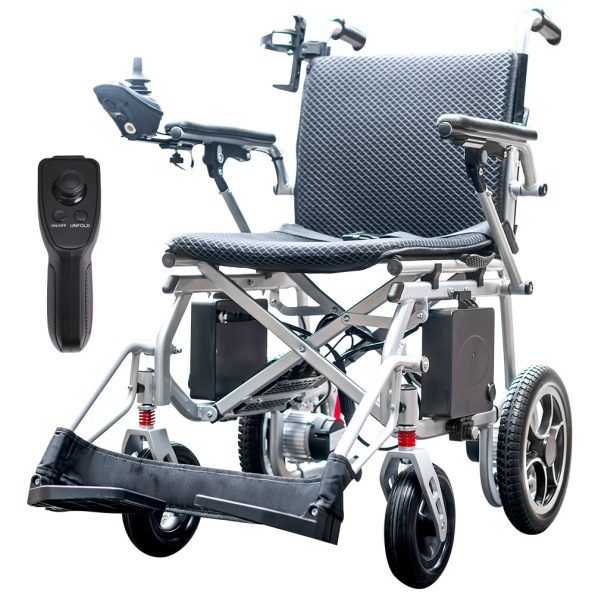 EQUIPMED Power Electric Wheelchair| Airline Approved Wheelchair| Extra Lightweight| Long Range| Lithium Batteries| Silver