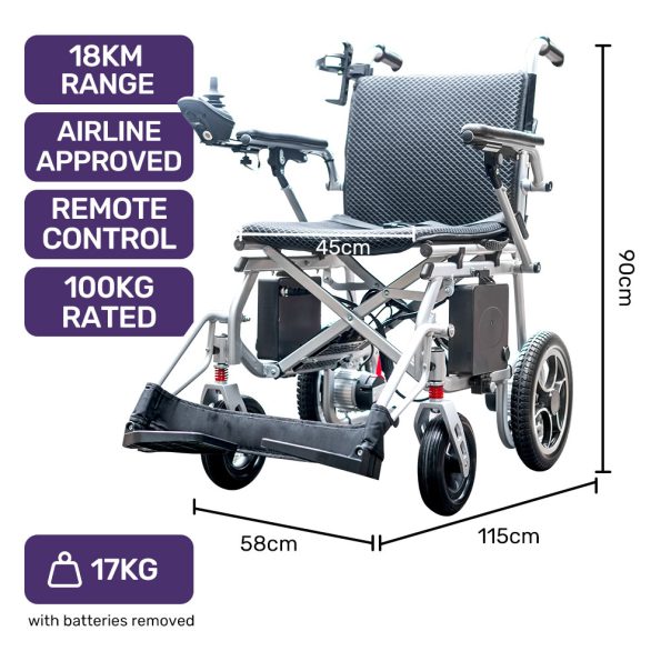 EQUIPMED Power Electric Wheelchair| Airline Approved Wheelchair| Extra Lightweight| Long Range| Lithium Batteries| Silver - Image 2