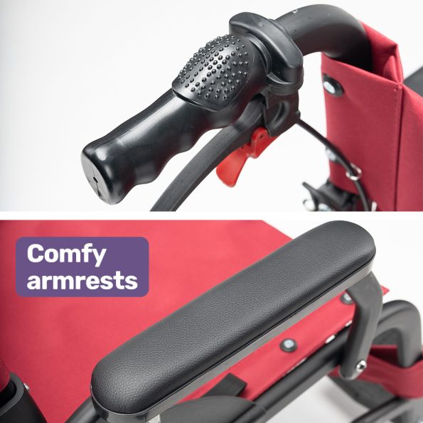 Equipmed Folding Transit Wheelchair| Lightweight Aluminium for Easy Transport| Crimson Red - Image 8