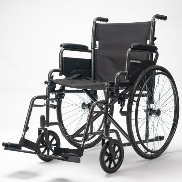 Equipmed 24 Inch Folding Bariatric Wheelchair| XL Wide Design |136kg Capacity| Dark Grey Hammertone