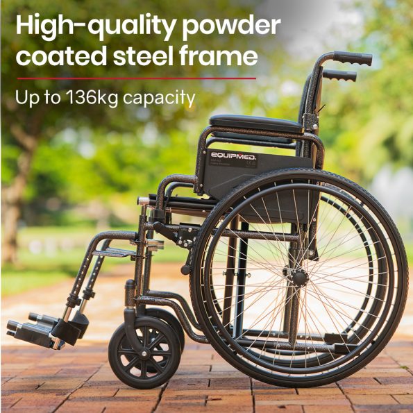 Equipmed 24 Inch Folding Bariatric Wheelchair| XL Wide Design |136kg Capacity| Dark Grey Hammertone - Image 2