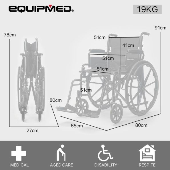 Equipmed 24 Inch Folding Bariatric Wheelchair| XL Wide Design |136kg Capacity| Dark Grey Hammertone - Image 6