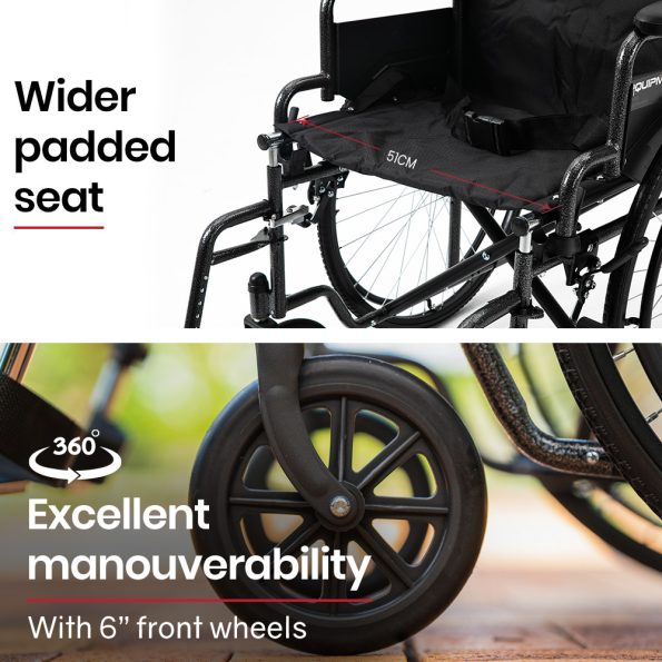 Equipmed 24 Inch Folding Bariatric Wheelchair| XL Wide Design |136kg Capacity| Dark Grey Hammertone - Image 7